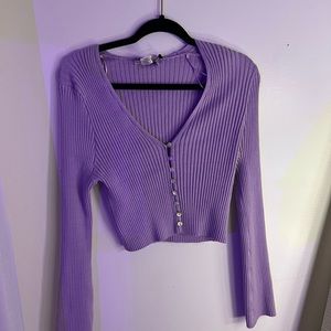 💜purple long sleeve sweater with holographic buttons
